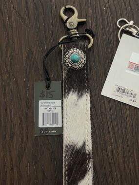 Myra Bag Brown & White Haircalf Key Fob with Turquoise Concho